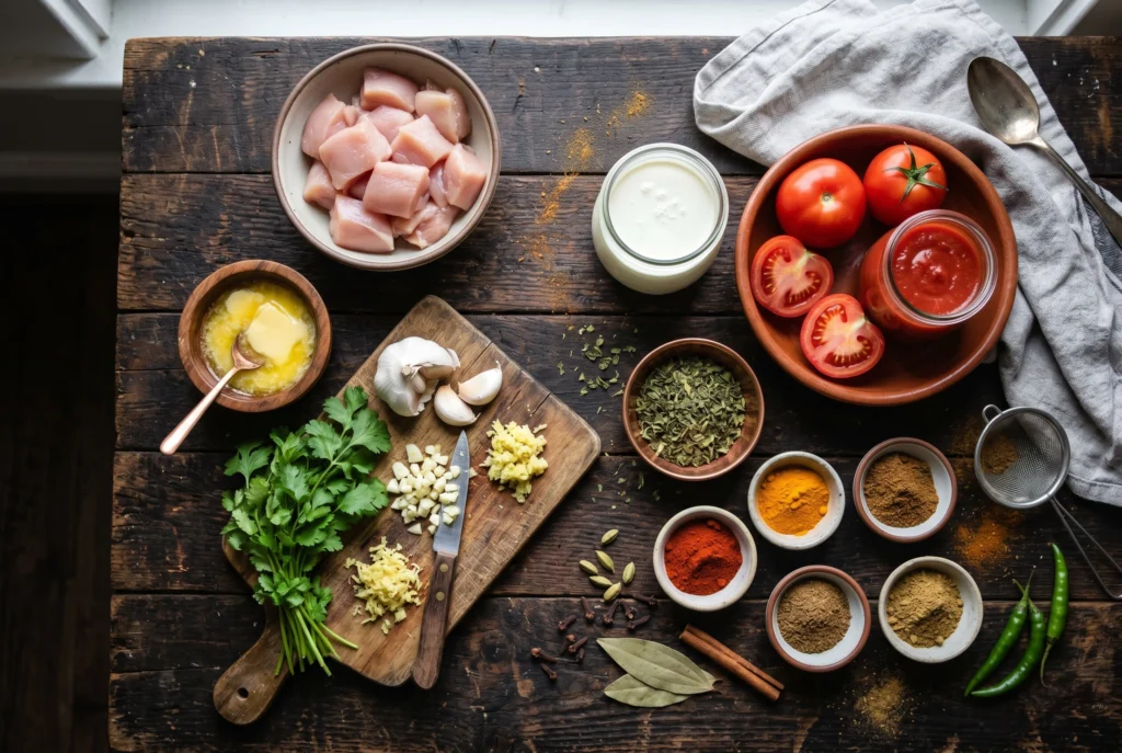 Ingredients used in restaurant style butter chicken recipe