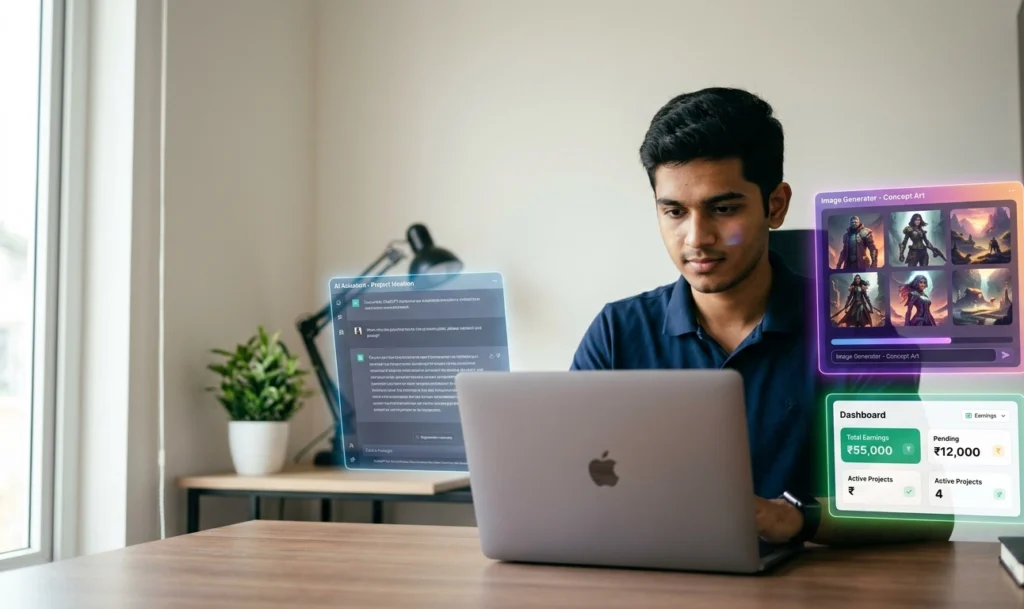 Indian freelancer using AI tools for writing and freelancing work