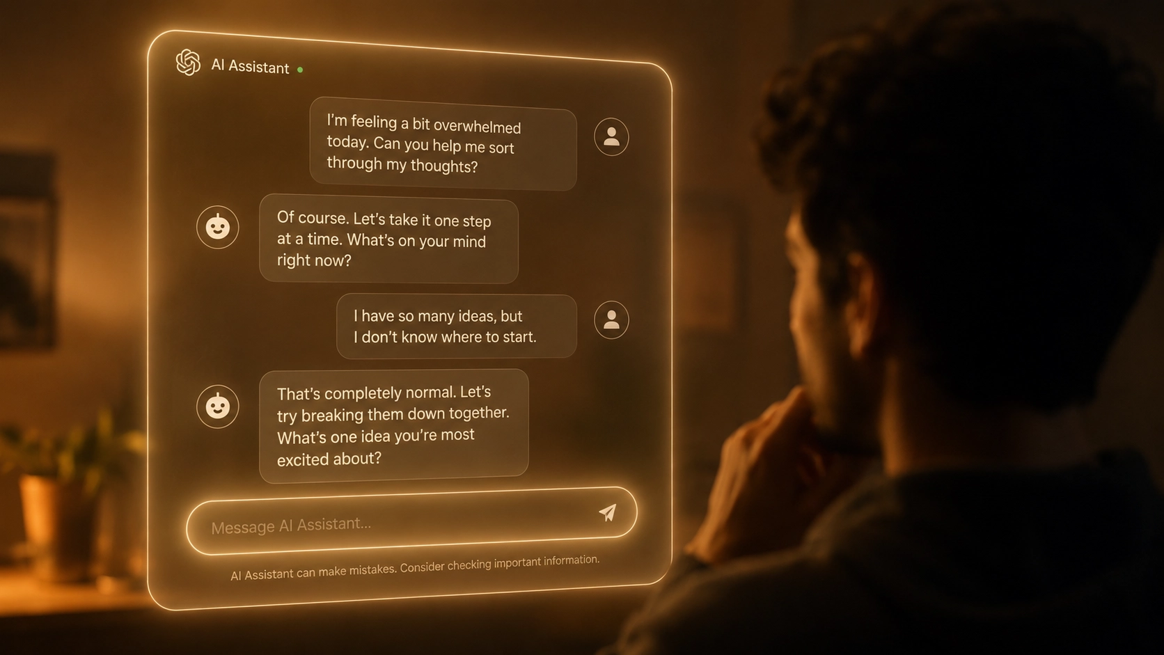 A glowing AI chat interface with speech bubbles, representing the evolving etiquette of human-AI conversations in 2026 and beyond