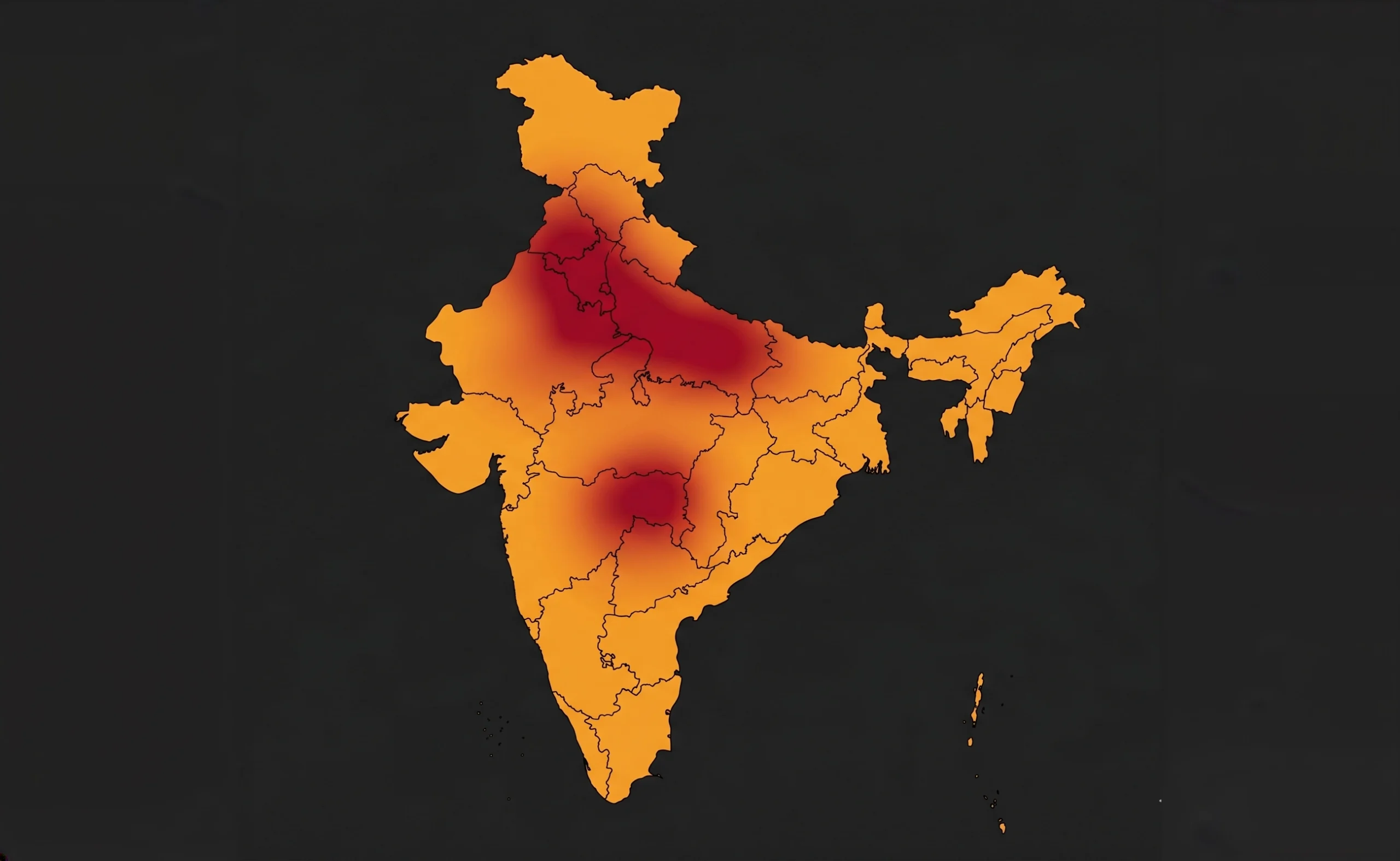 Map of India showing states affected by extreme heatwave 2026 including Punjab Haryana Delhi Rajasthan