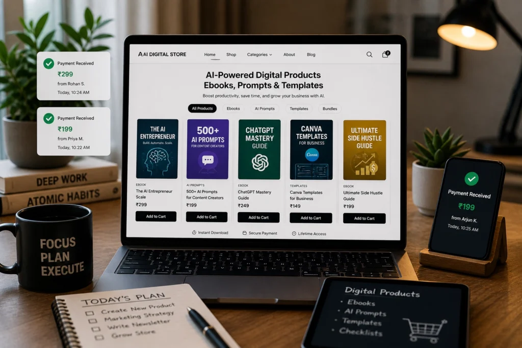 Selling digital products created using AI tools online