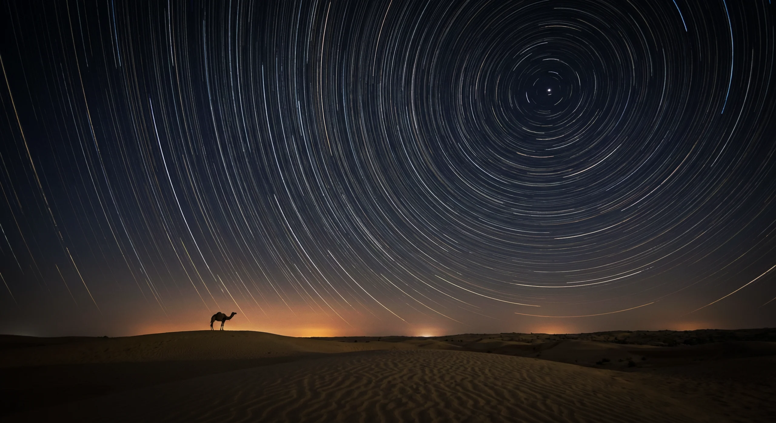 star trail above thar desert in rajasthan, India