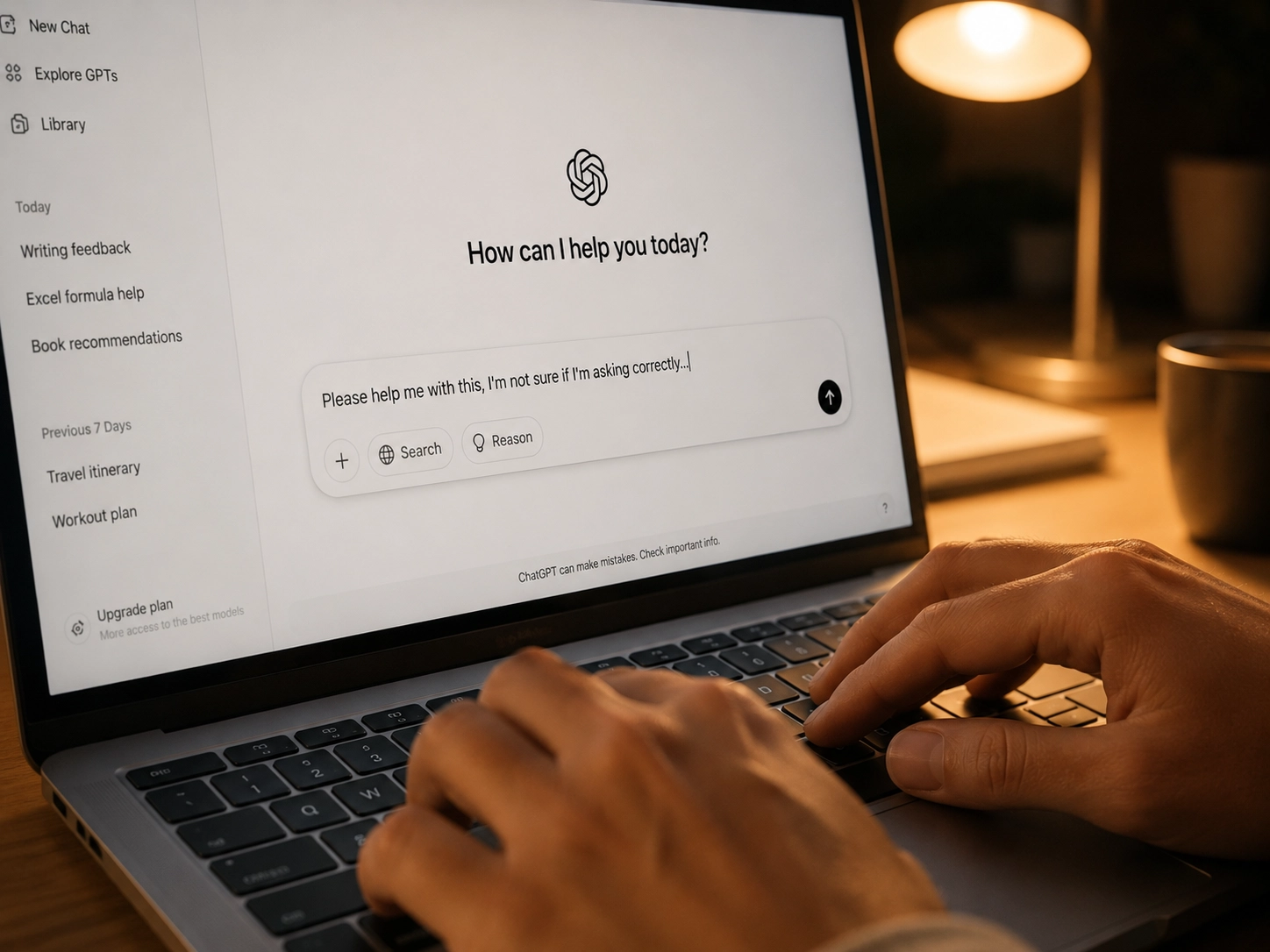 A person typing a polite message to an AI chatbot, illustrating the instinctive courtesy people extend to artificial intelligence even when they know it isn't human
