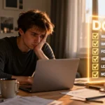 Person learning how to stop procrastinating and become productive today at desk