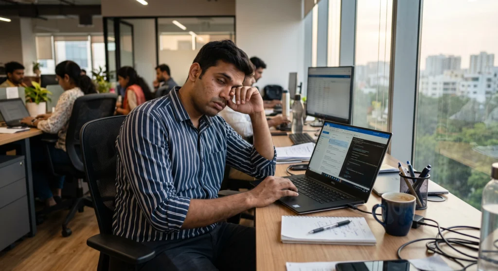 Indian man feeling tired and low energy due to vitamin D deficiency.