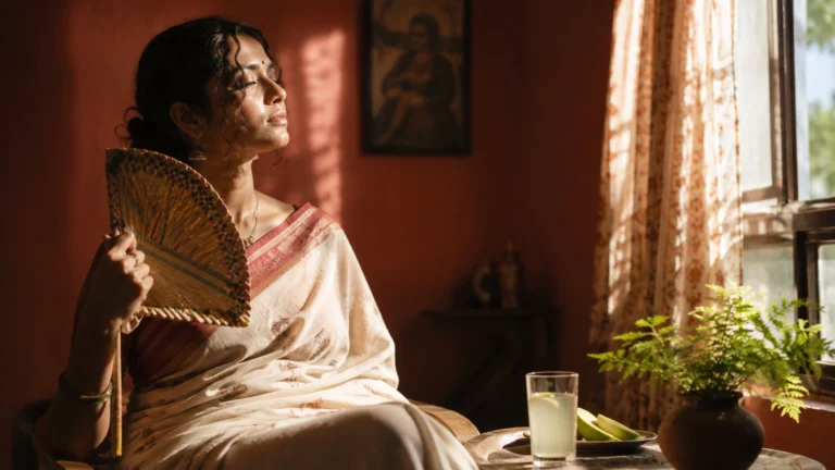 India heatwave 2026 health tips: 9 Essential Ways to Stay Safe Indian woman staying cool indoors during India heatwave 2026 with traditional cooling remedies