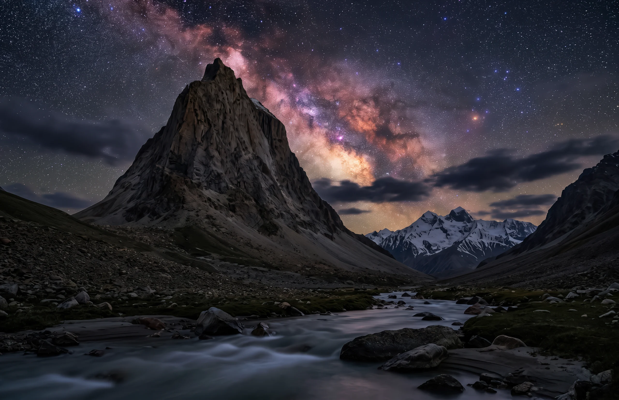 Milky Way core arching over Mountain Gumbo Ronjon, Zanskar Valley, Ladakh, one of India's best dark sky locations for astrophotography