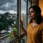 Indian woman watching first monsoon rain through window — monsoon health India immunity guide