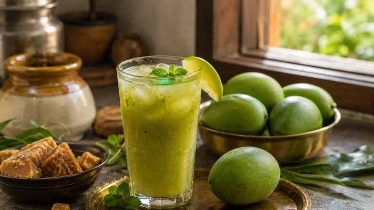 Raw Mango Recipes: 9 Traditional Dishes You Must Try Traditional raw mango recipes starting with a chilled glass of aam panna in an Indian summer kitchen