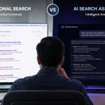 Comparison between AI search and Google search showing when each tool is most effective