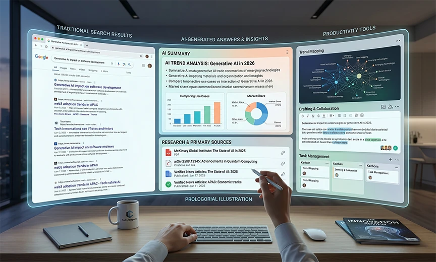 Future search experience combining AI assistance and traditional search engines