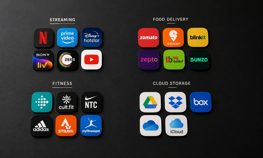 Indian subscription app categories showing where urban professionals overspend on recurring costs