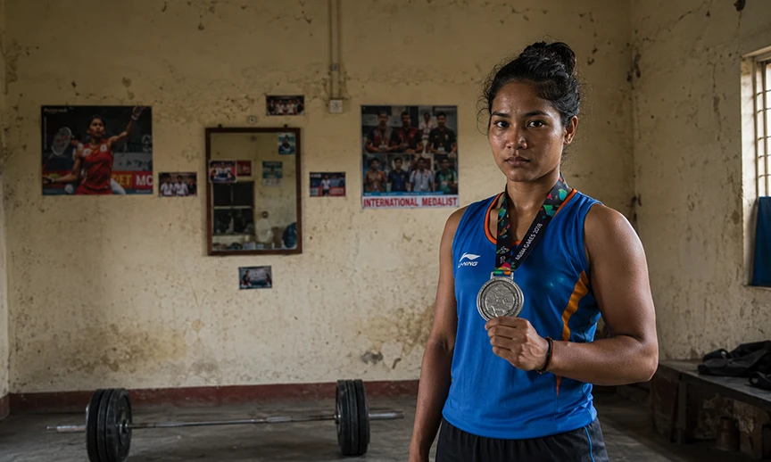 Indian athlete holding a medal despite receiving limited public recognition