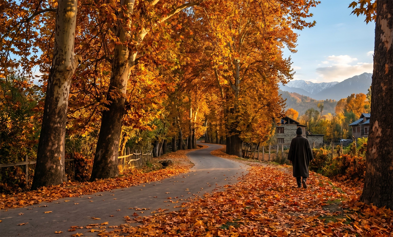 Autumn season in Kashmir with colorful chinar trees and pleasant weather