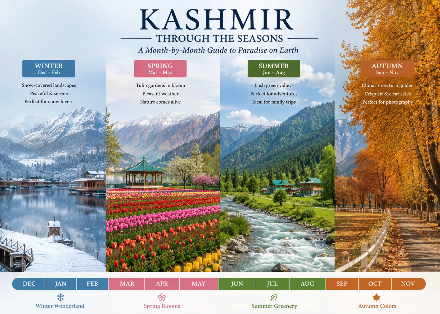 Kashmir weather by month showing seasonal changes throughout the year