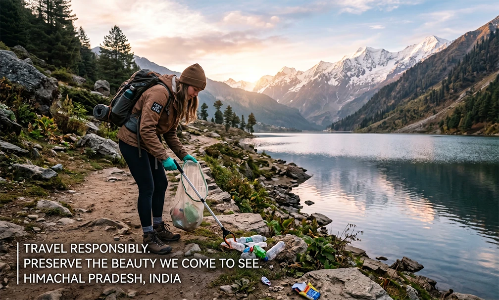 Traveler helping protect a natural destination through responsible tourism practices