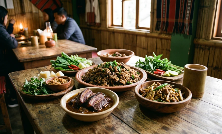 Traditional Khasi cuisine spread in Shillong representing the food culture most Meghalaya monsoon travel guides miss