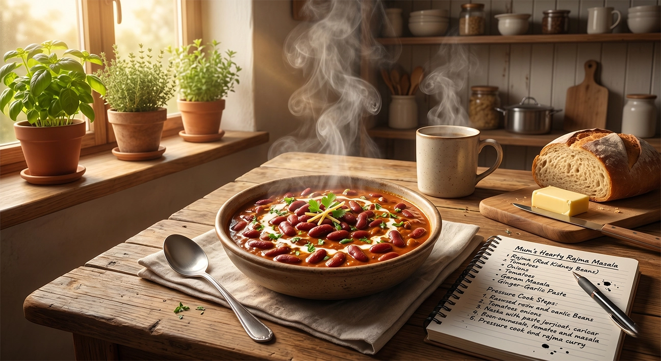 A family meal that captures childhood memories and the emotional comfort of homemade food.