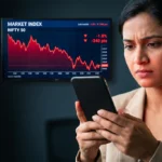 A young Indian investor checking her portfolio after the stock market crash India hit on June 8 2026