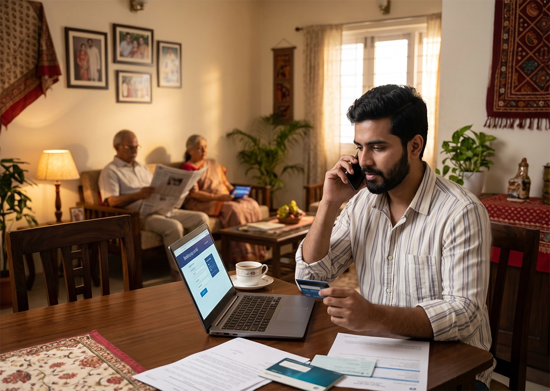 Young Indian professional managing family financial responsibilities that contribute to feeling financially stuck