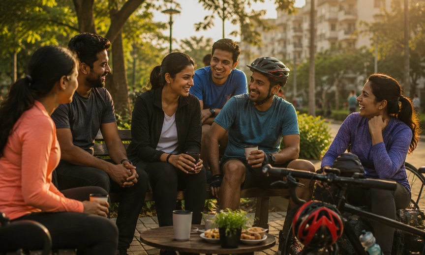 Editorial photograph of people building friendships through a community activity in a modern Indian city, highlighting meaningful social connections and a sense of belonging.