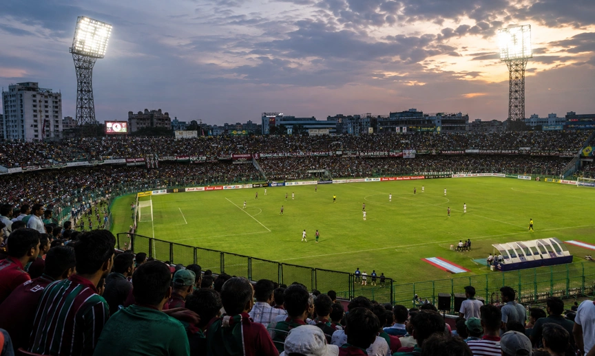 Packed football ground on Kolkata's Maidan, home of Bengal football fandom