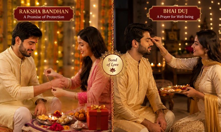 Comparison of Raksha Bandhan history traditions with the separate Bhai Duj festival
