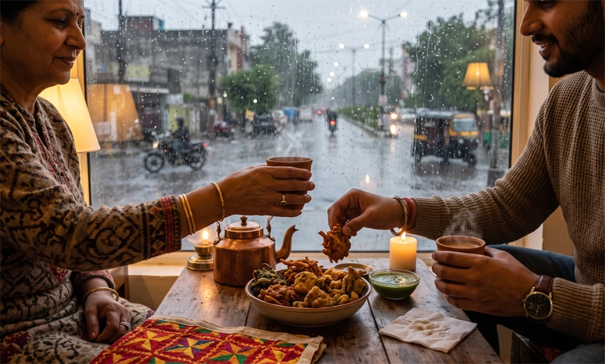 Sharing pakoras and chai captures the comfort behind monsoon pakora cravings