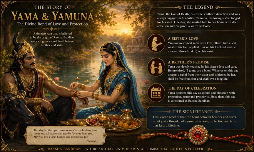 Symbolic art representing the Yama Yamuna origin of Raksha Bandhan history
