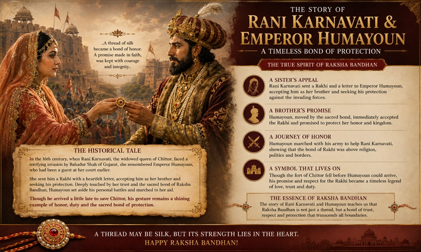 Historical illustration evoking the Rani Karnavati rakhi legend in Raksha Bandhan history