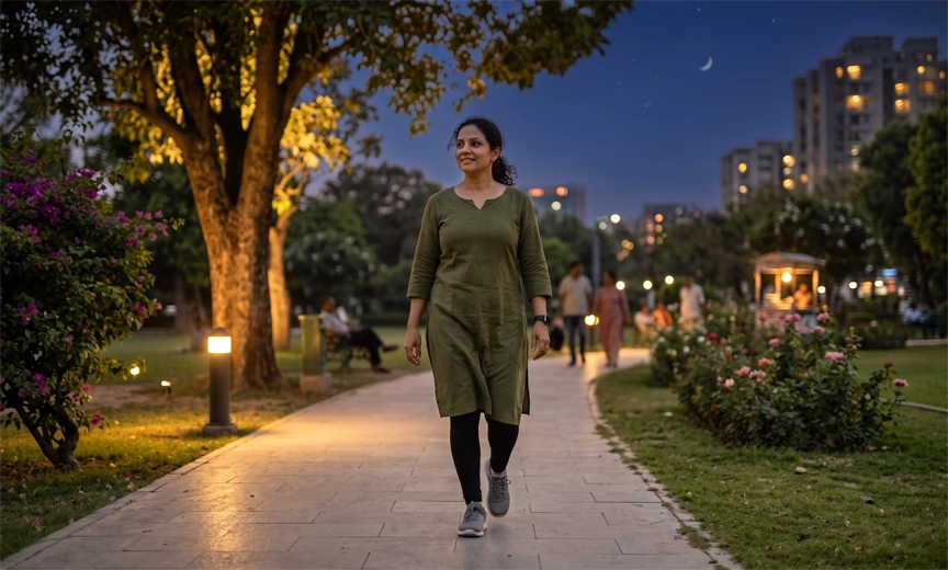 Simple after-dinner walking routine in an Indian home setting