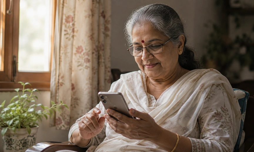 Grandmother sending her daily good morning message to the Indian family WhatsApp group