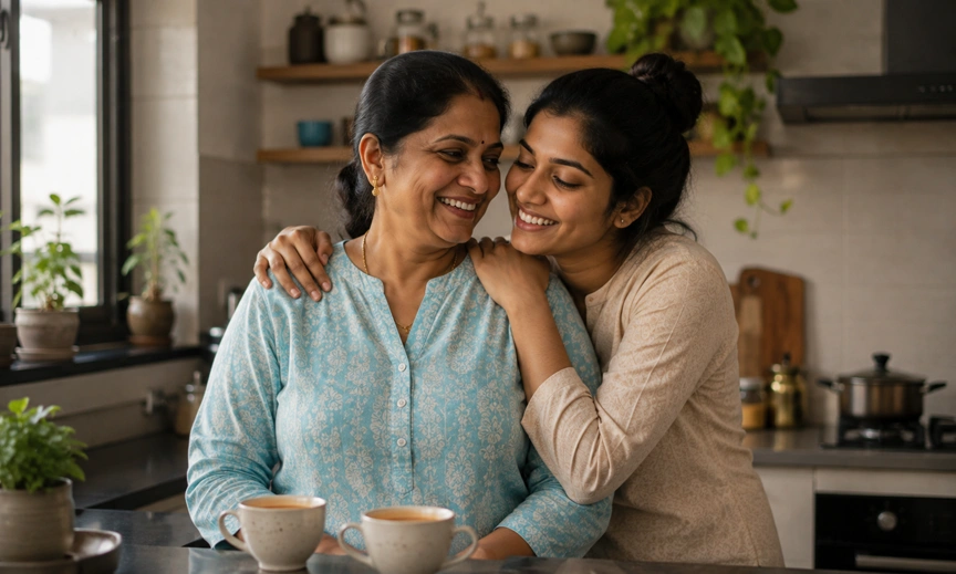 Indian mother and daughter sharing warm connection representing that financial boundaries Indian family dynamics can coexist with love