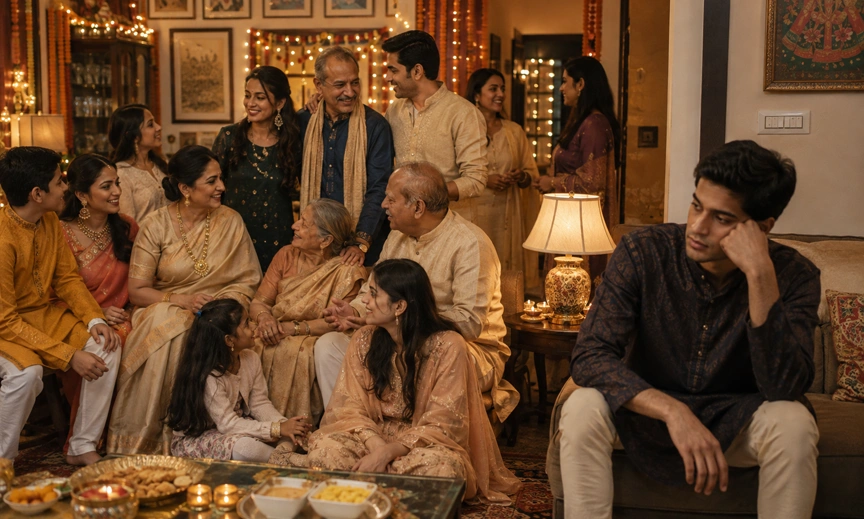 Large Indian family gathering representing the context where financial boundaries Indian family dynamics play out most intensely