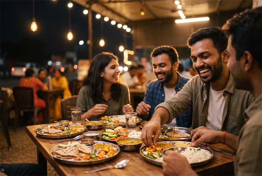 Sharing a roadside meal on a budget weekend trip Delhi August plan with friends