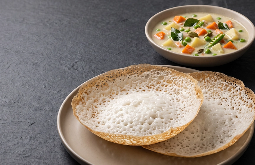 Appam with vegetable stew