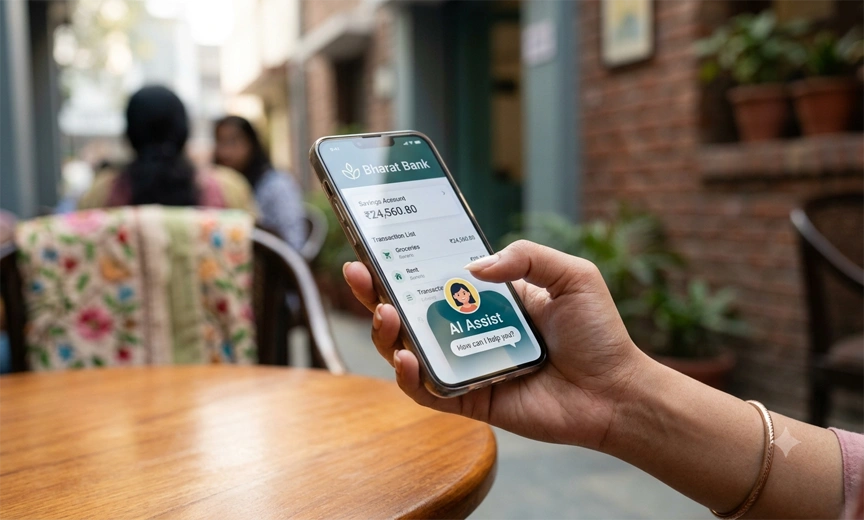A banking app chatbot popup, one of the most common sources of unwanted AI features in India