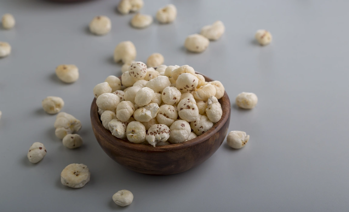 Roasted makhana or fox nuts served as a healthy Indian snack