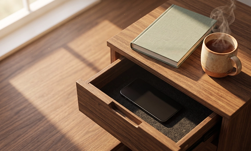 Simple digital detox routine at home with phone put away