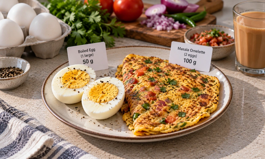 Egg based high protein Indian breakfast with real gram measurements shown