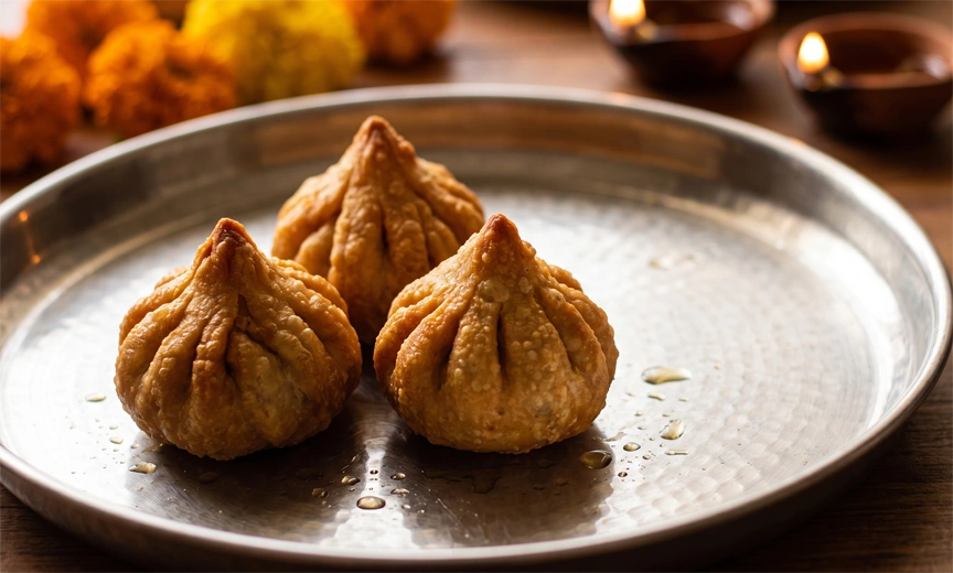 Fried modak, a minority variant found in both Maharashtra and South India, not a regional marker