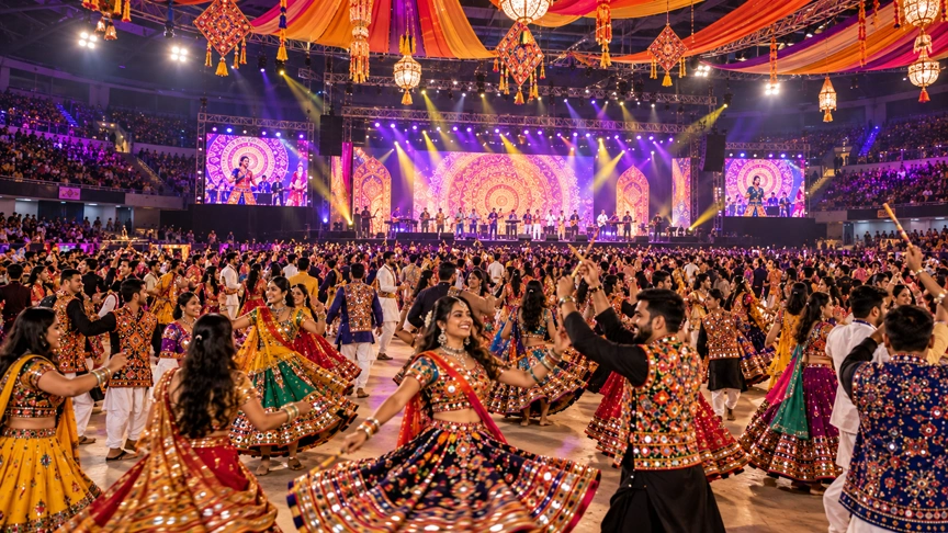 Outsiders and international visitors joining in a Garba dance circle in Gujarat