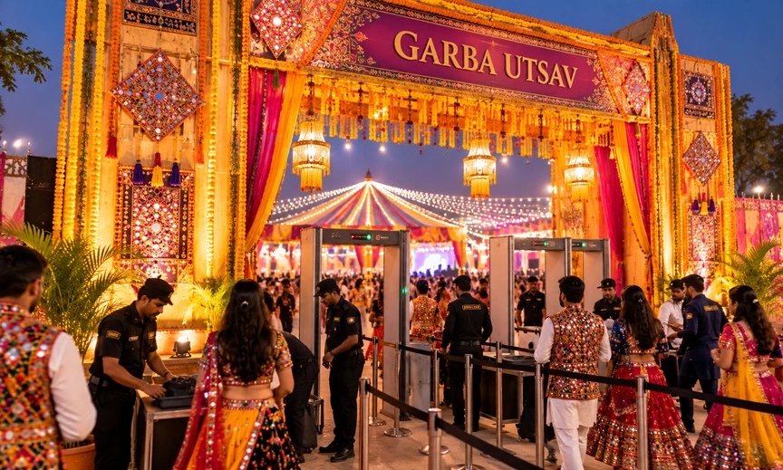 Entry to a major Garba venue in Gujarat during Navratri