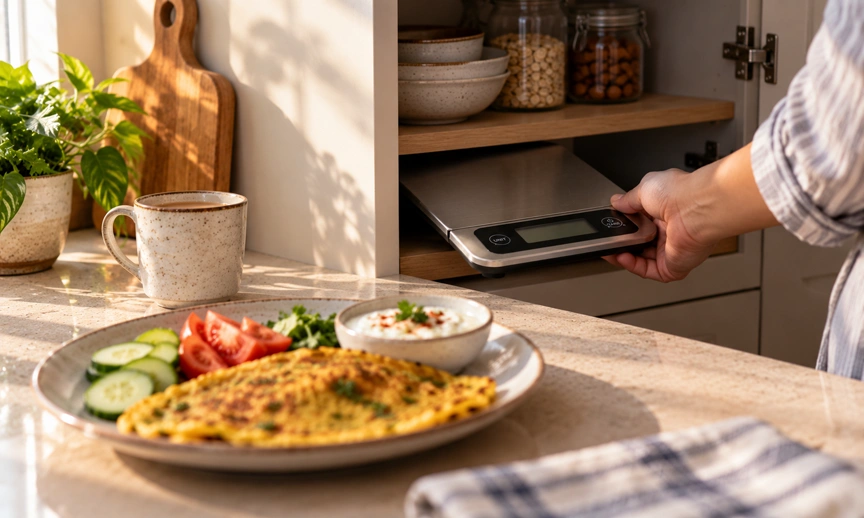 Building a habit of measuring high protein Indian breakfast servings accurately