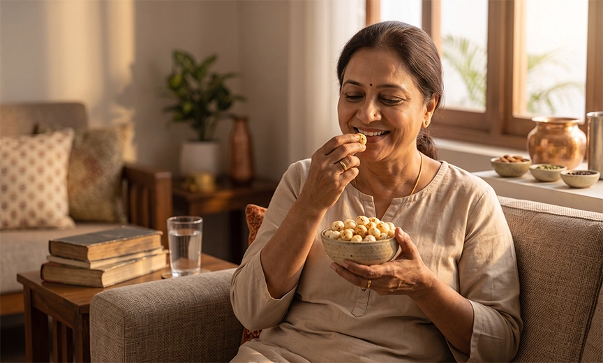 Person enjoying roasted makhana as an evening snack