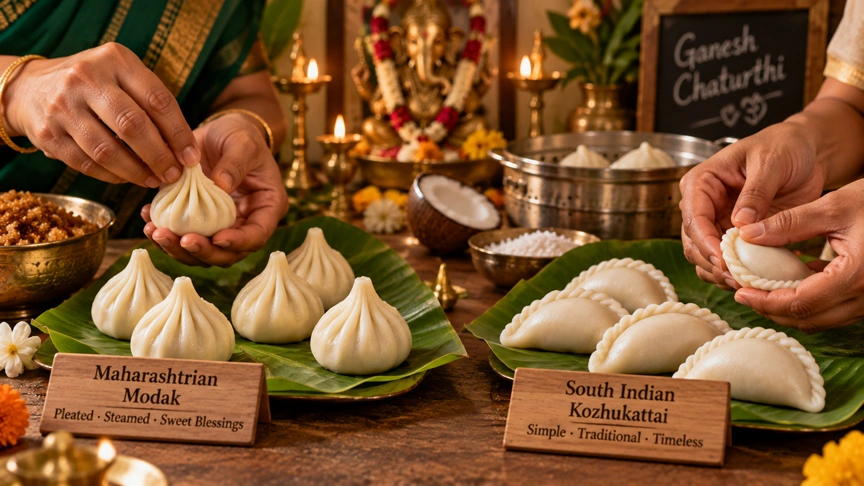 Modak vs kozhukattai side by side showing the real difference in filling and shape