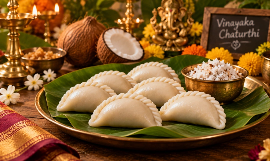 Thengai pooranam kozhukattai, the South Indian version made during Vinayaka Chaturthi