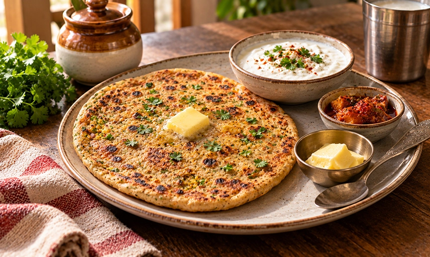 Stuffed paratha with curd