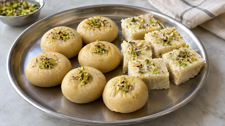 Fresh peda and burfi, milk based Diwali sweets that last only about four days